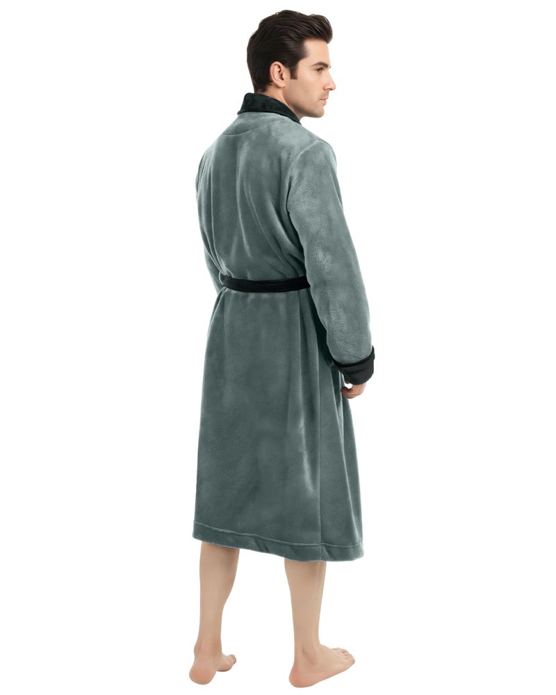 NY Threads Mens Robe, Luxury Plush Fleece Mens Bathrobe, Spa Bath Robe for Men, Large-X-Large, Steel Grey Black - Image 1